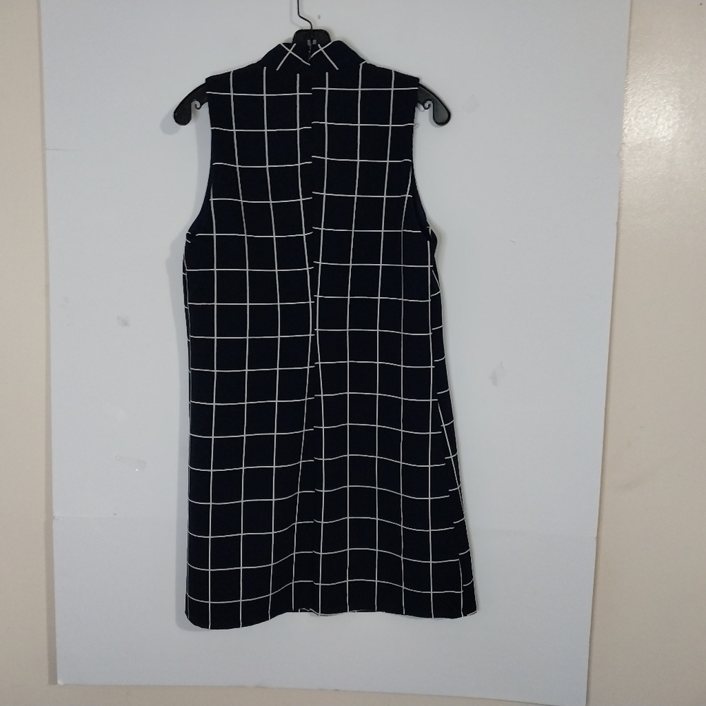 LULUS size L Dark Blue and White Checkered Midi Elegant Formal Dress - Picture 13 of 16